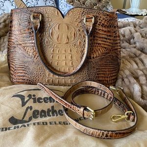 Croco Embossed Italian leather neutral satchel. Dust bag, Excellent condition.